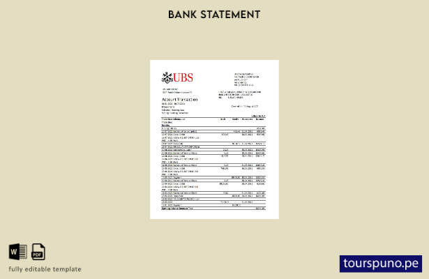 listo para imprimir plantilla de Excel de extracto bancario de Suiza UBS
